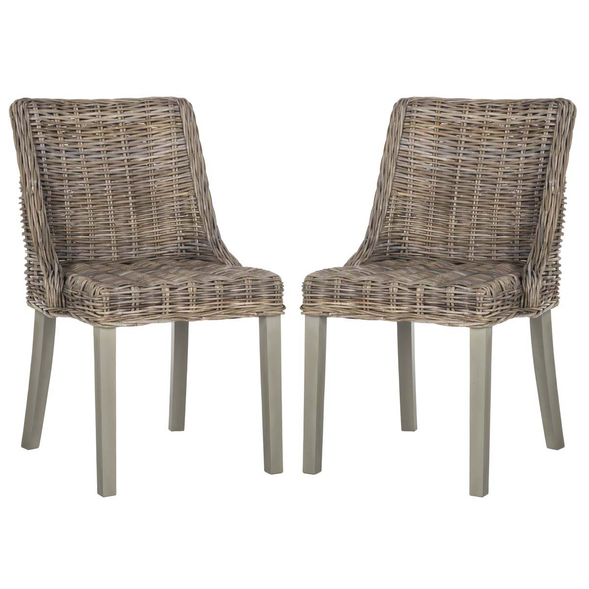 Safavieh Caprice 18''H Wicker Dining Chair With Leather Handle-Grey (S