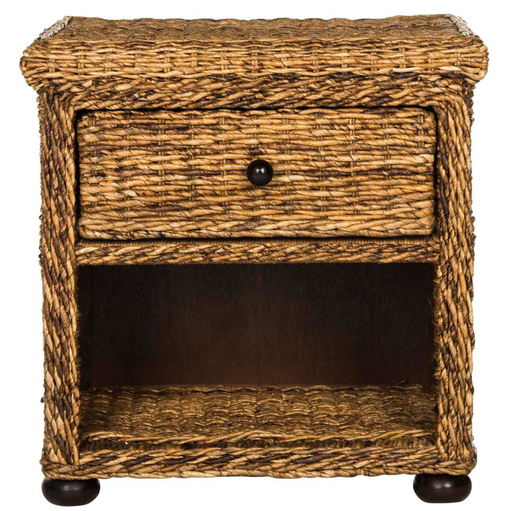 Safavieh Magi Natural Brown Wicker Nightstand With Drawer And 8H Storage - Brown
