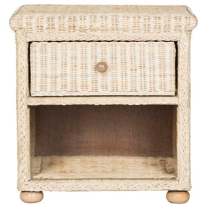 Safavieh Adira Natural White Wash Wicker Nightstand With Drawer And 8H Storage - White Washed