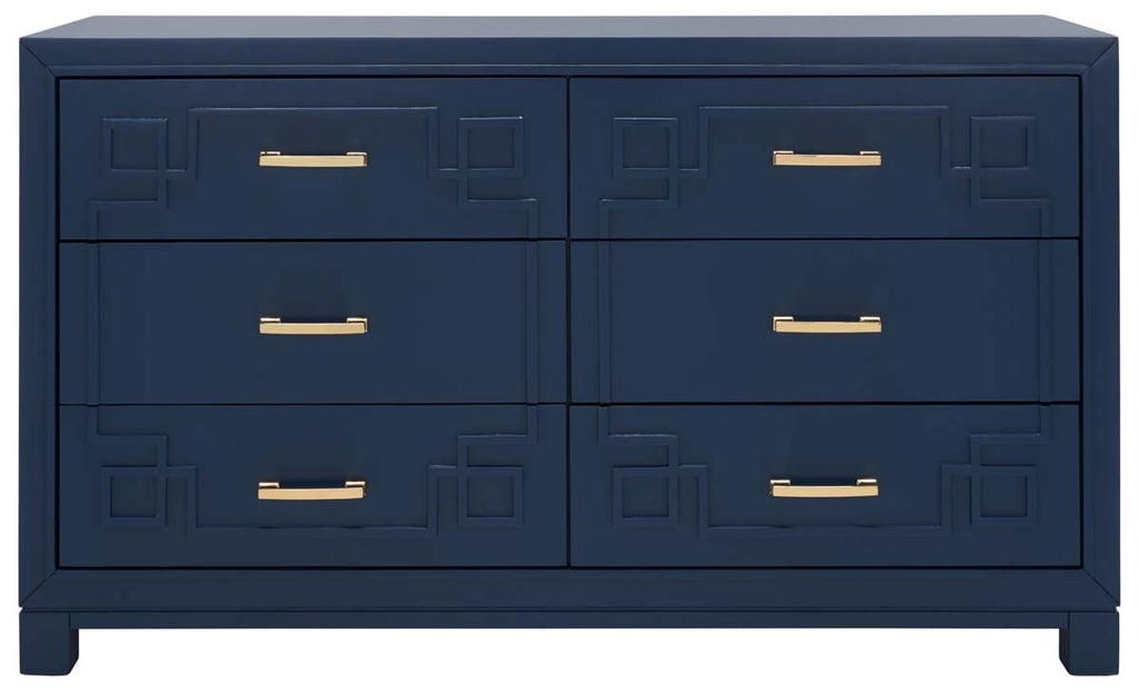 Safavieh Couture Raina 6 Drawer Dresser - Lapis Blue / Gold