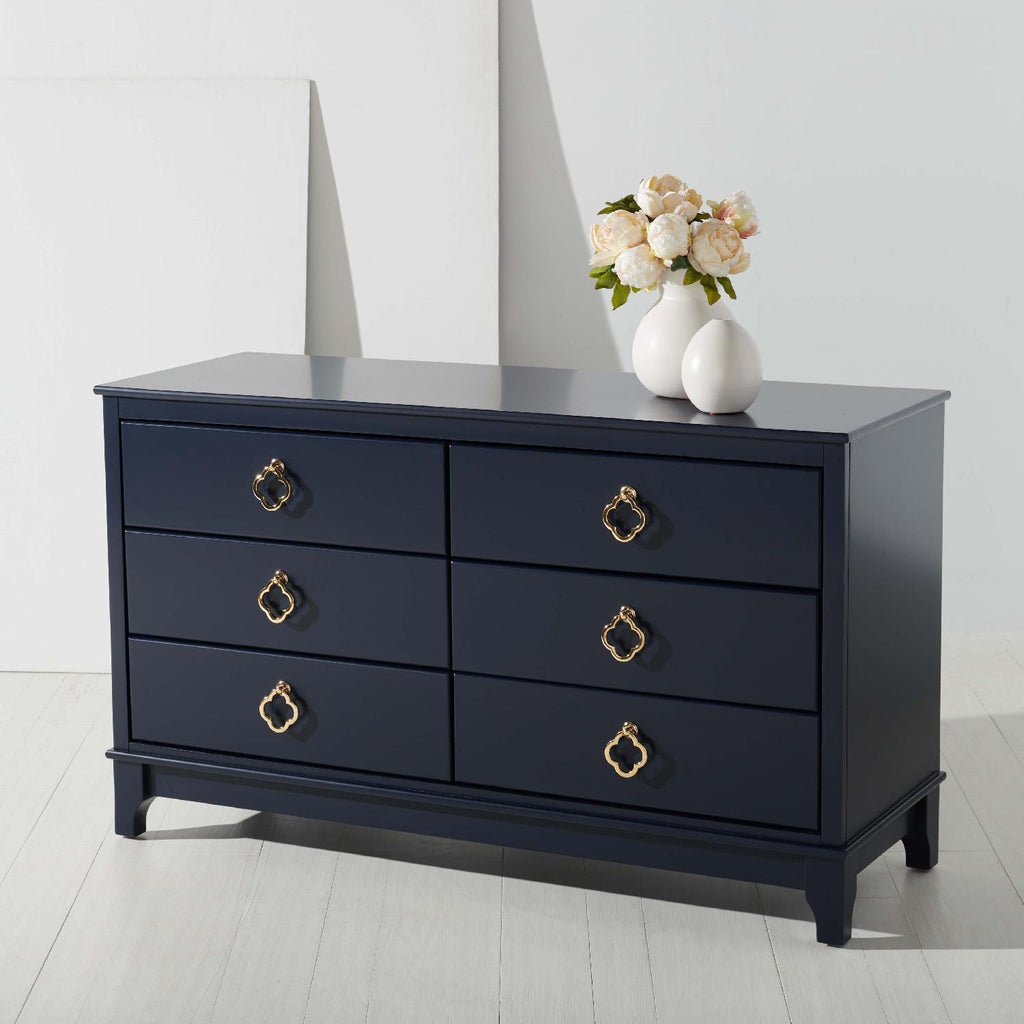 Safavieh Couture Hannon 6 Drawer Contemporary Dresser - Navy / Gold