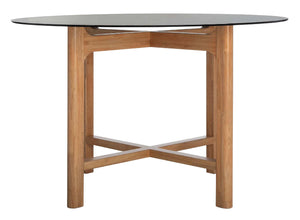Ruthanne Round Glass Dining Table | Safavieh Couture - Oak / Black