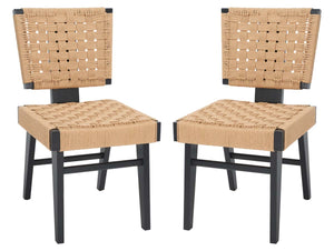 Safavieh Couture Susanne Woven Dining Chair - Black / Natural (Set of 2)