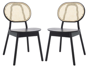 Kristianna Rattan Back Dining Chair(Set of 2) - Black / Natural | Safavieh - SFV4127A-SET2