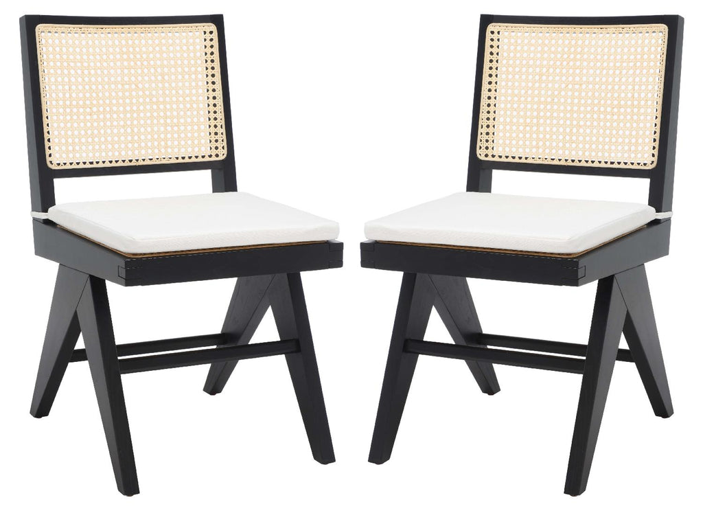 Safavieh Couture Colette Rattan Dining Chair(Set of 2)  - Black / Natural