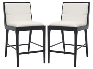 Safavieh Couture Laycee Linen And Wood Counter Stool - Black / White (Set of 2)