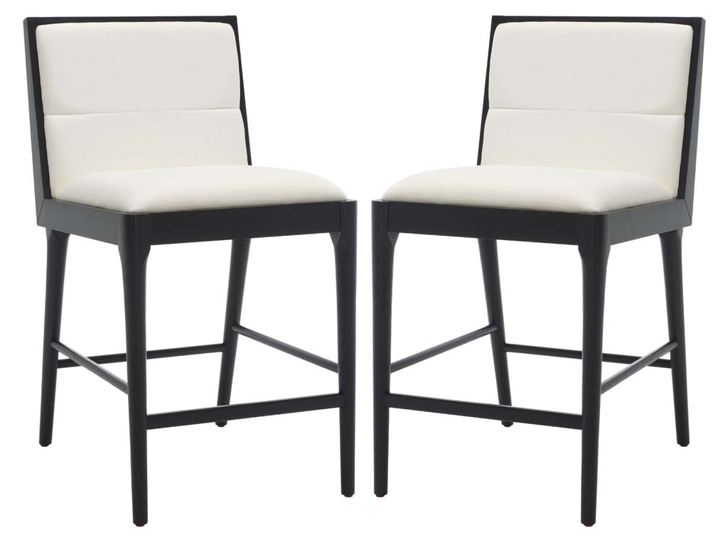Safavieh Couture Laycee Linen And Wood Counter Stool - Black / White (Set of 2)