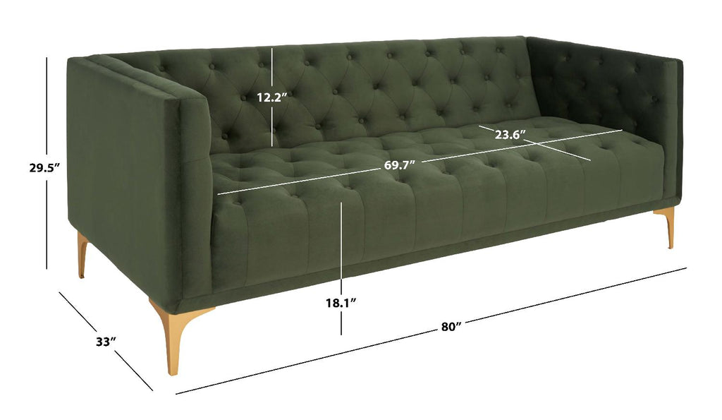 Safavieh Couture Florentino Tufted Sofa - Forest Green / Gold