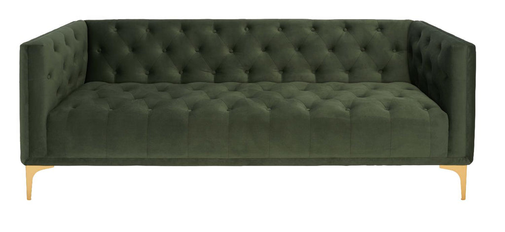 Safavieh Couture Florentino Tufted Sofa - Forest Green / Gold