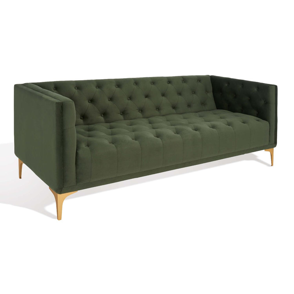 Safavieh Couture Florentino Tufted Sofa - Forest Green / Gold