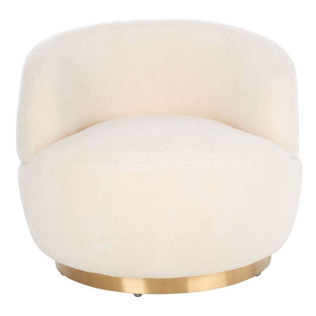 Safavieh Couture Flynn Faux Lamb Wool Swivel Chair Ivory Gold