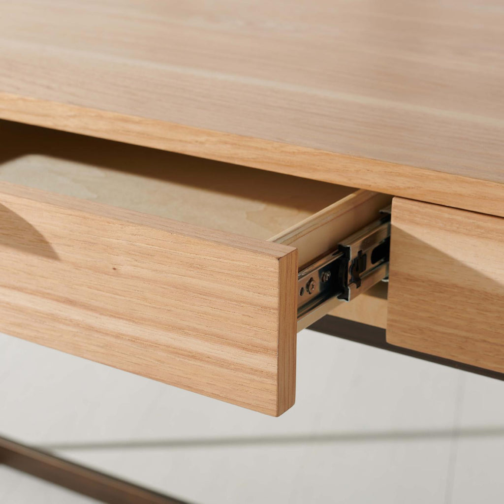 Safavieh Couture Genevieve 3-Drawer Writing Desk - Walnut / Antique Brass