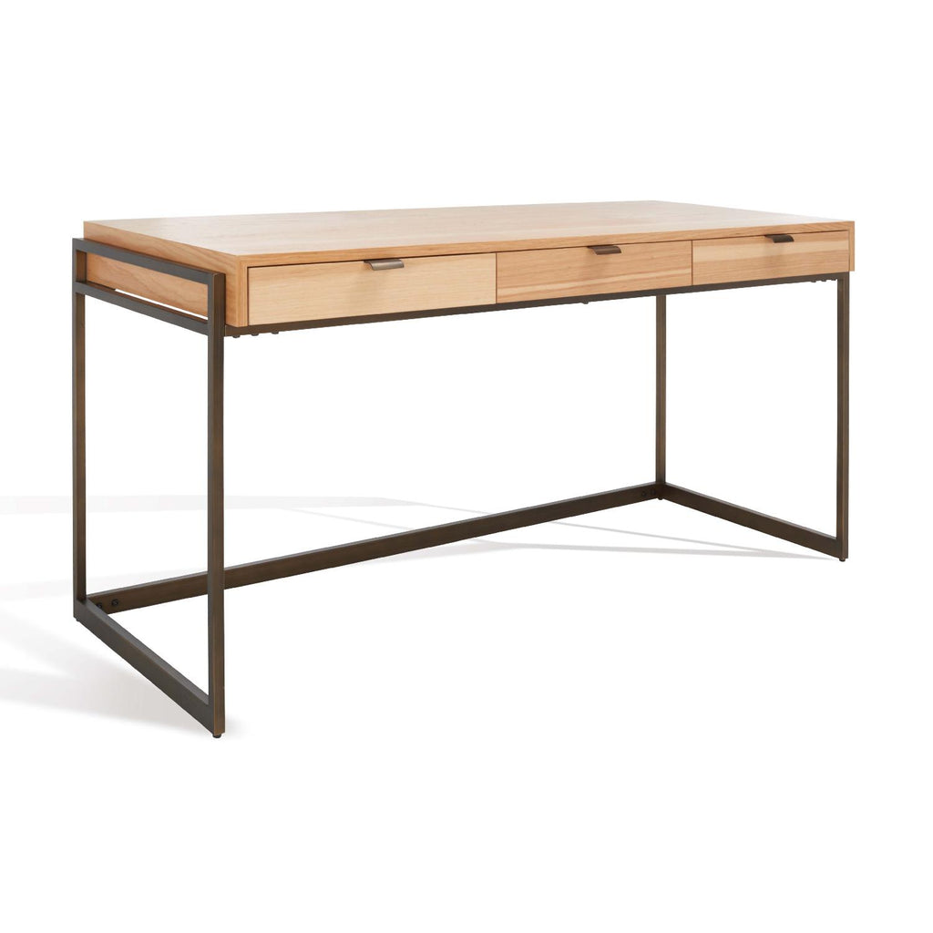 Safavieh Couture Genevieve 3-Drawer Writing Desk - Walnut / Antique Brass