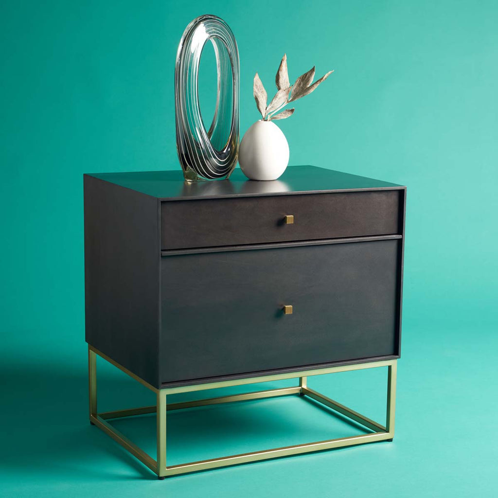 Safavieh Couture Adelyn 2 Drawer Nightstand - Black / Gold