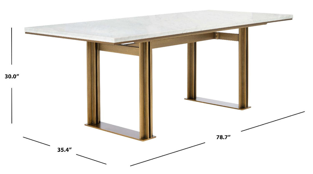 Safavieh Couture Azalea Marble Rectangle Dining Table  - White / Antique Brass