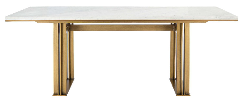 Safavieh Couture Azalea Marble Rectangle Dining Table  - White / Antique Brass