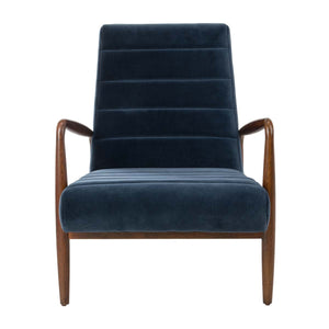Willow Channel Tufted Arm Chair | Safavieh Couture - Navy / Dark Walnut