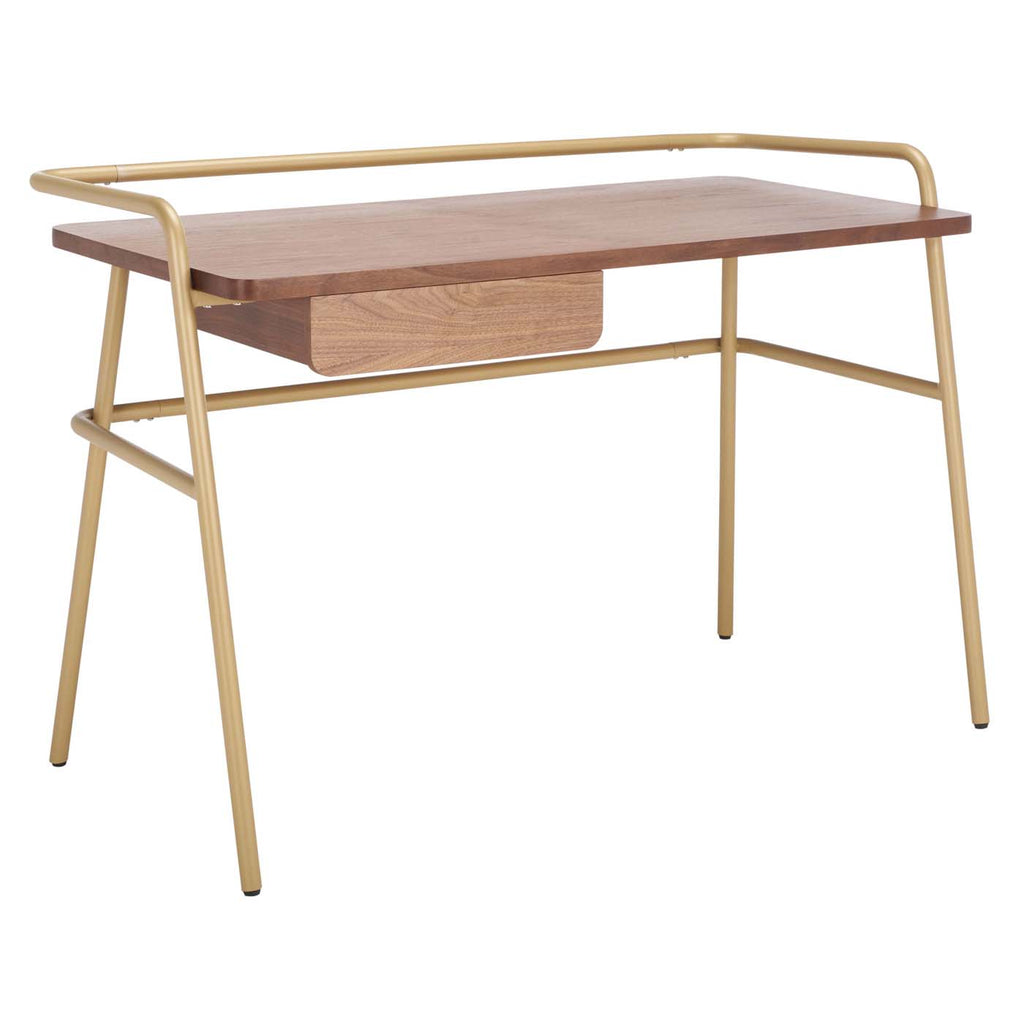 Safavieh Couture Regis Metal And Wood Desk - Walnut / Bronze