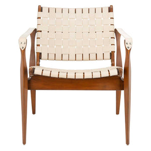 Safavieh Couture Dilan Leather Safari Chair - White/Light Brown
