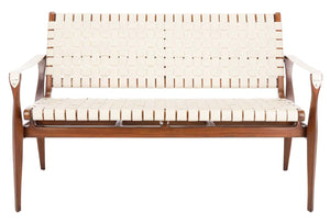 Safavieh Couture Dilan Leather Loveseat - White / Light Brown