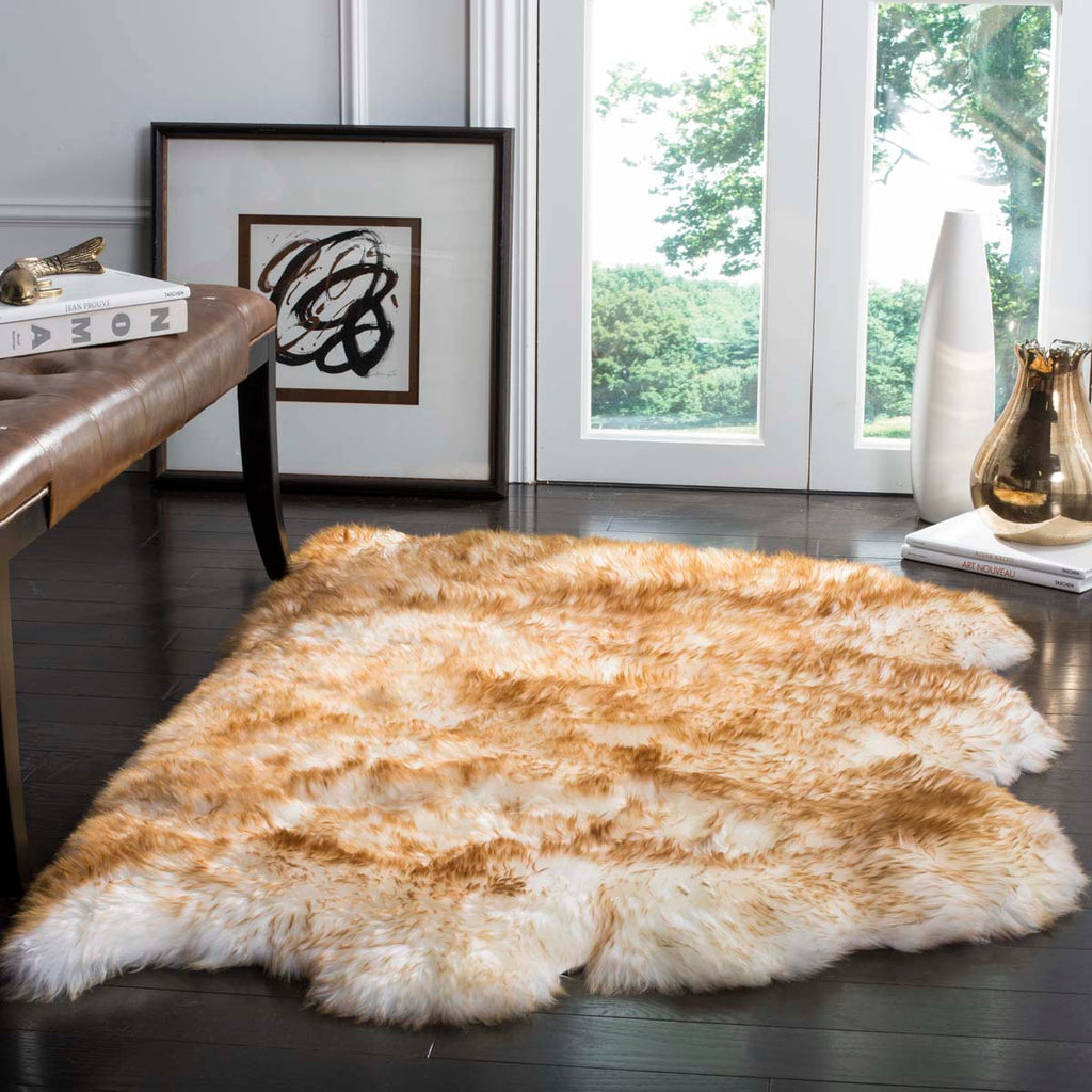 Faroese Sheep Rug Safavieh Sheep Skin Rug Collection SHS121D - Off White / Coco Brown