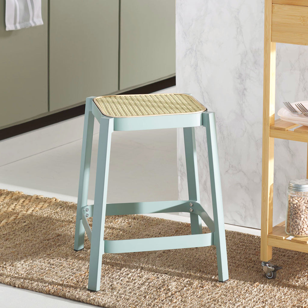 Safavieh Palmyra Cane Stool - Aqua Smoke / Natural