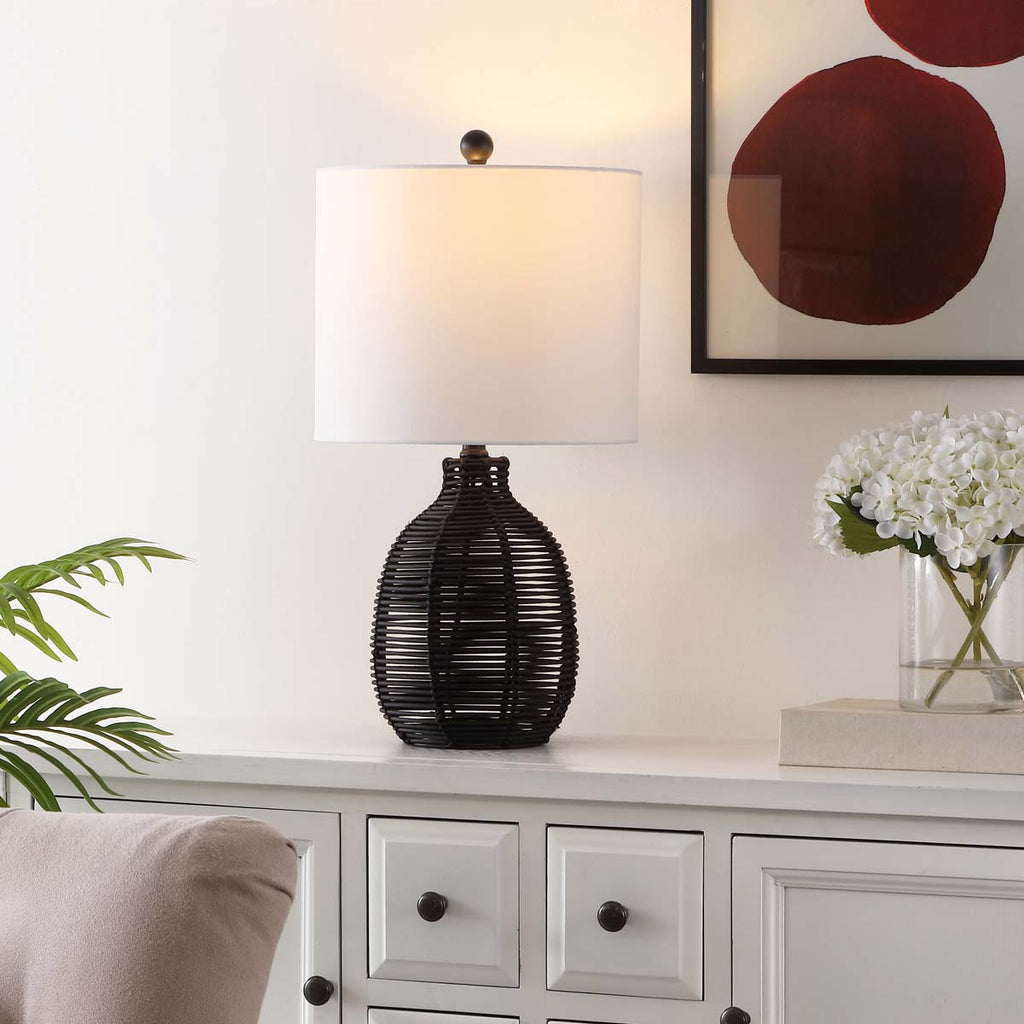 Oroya Rattan Table Lamp | Safavieh - TBL4473 - Black