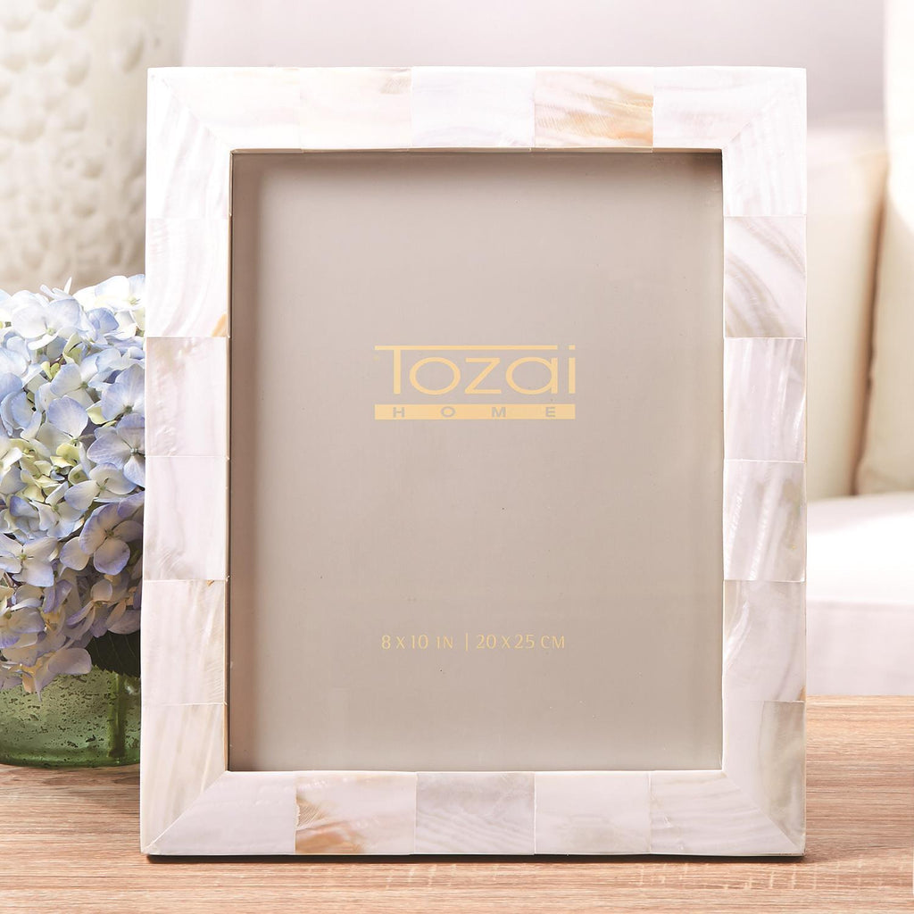 Two's Company Pearly White 8 x 10 Photo Frame in Gift Box (stands horizontally/vertically)