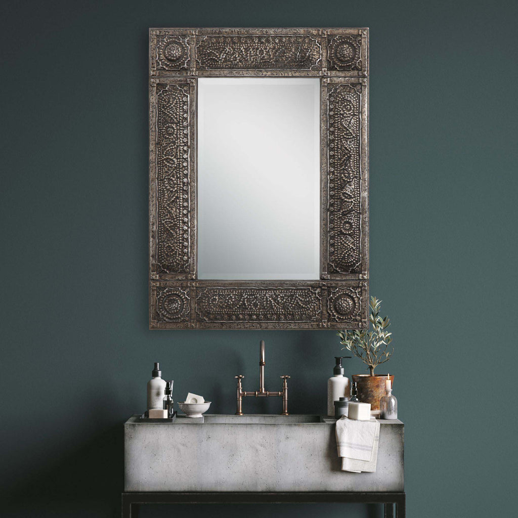 Home Decor Mirror Antiqued Rust Gray Wash