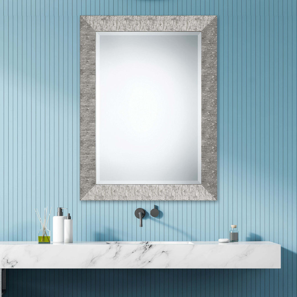 Home Decor Mirror Textured Surface - Metallic Silver Finish