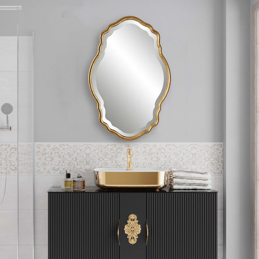 Home Decor Mirror - Gold With Amber Glaze