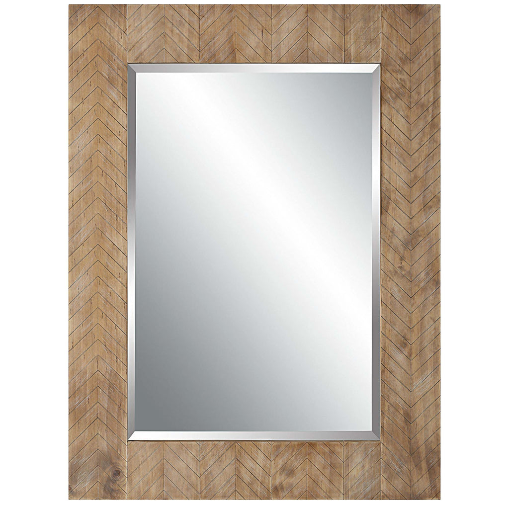 Home Decor Mirror - Chevron Pattern Designed In A Natural Solid Wood