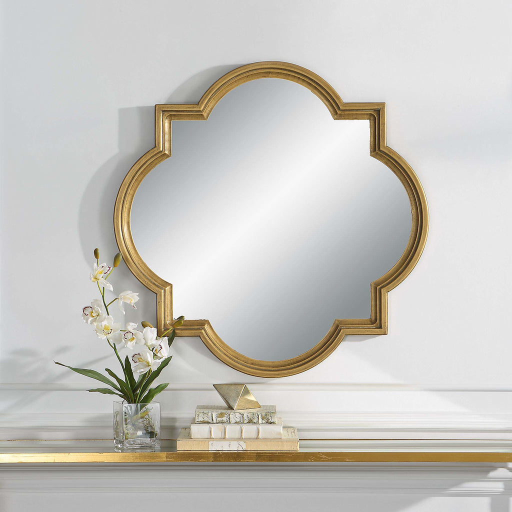 Home Decor Mirror - Gold With Gray Glaze