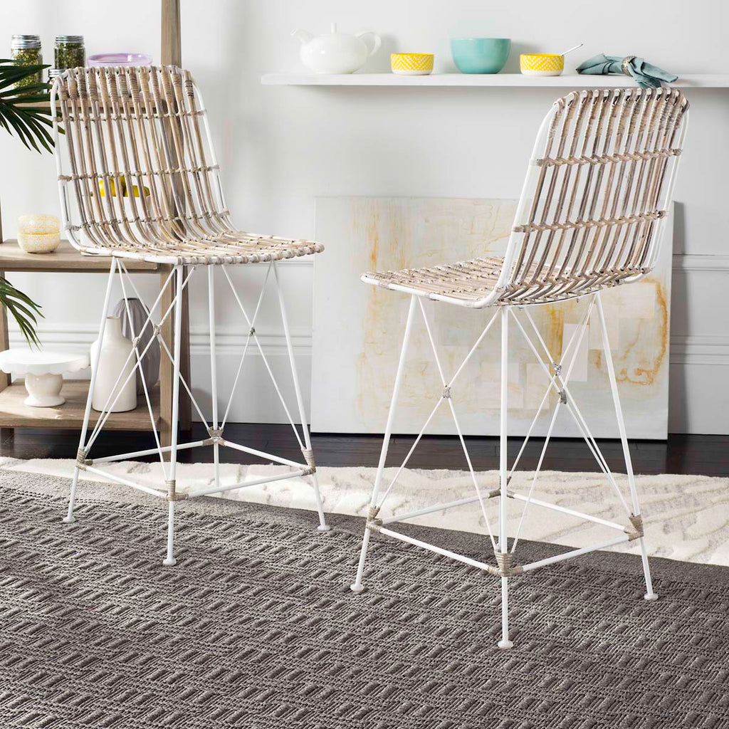 Safavieh Minerva Wicker Counter Stool  - White / White (Set of 2)