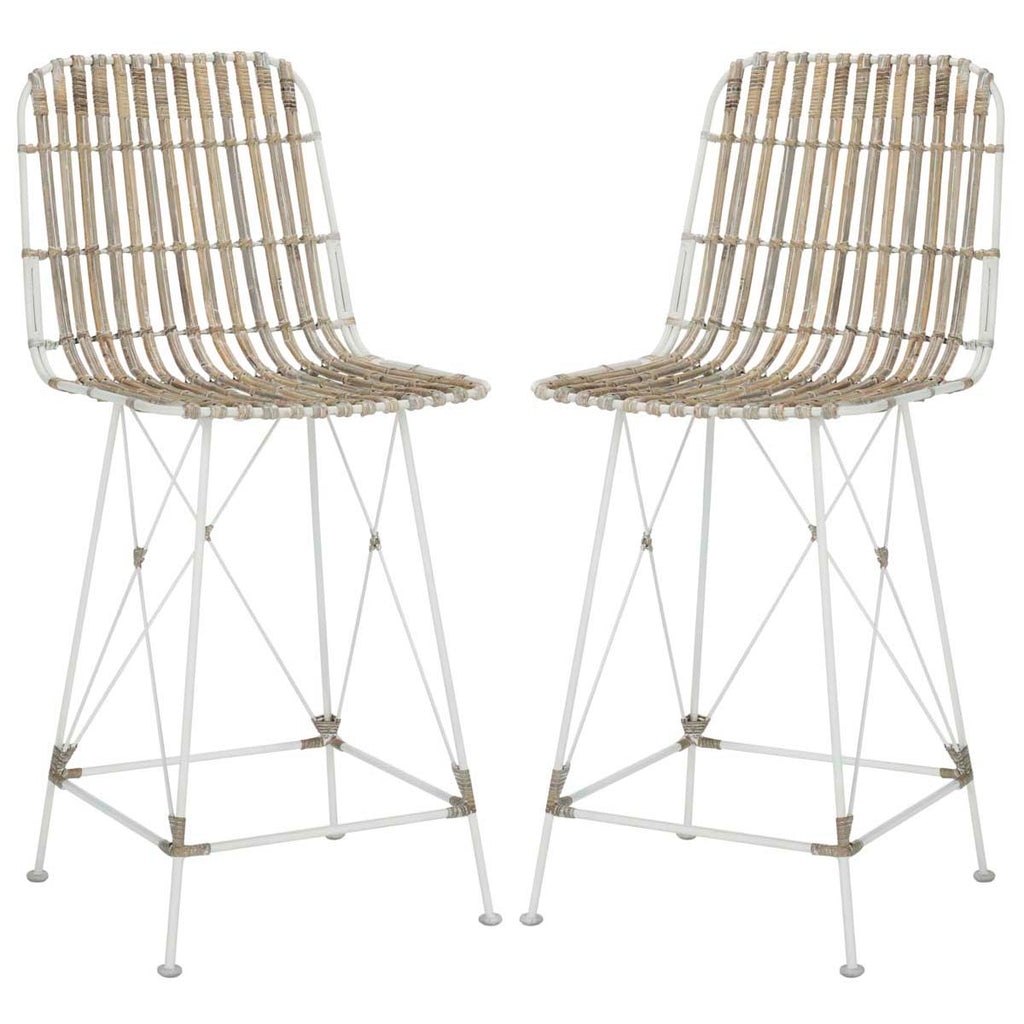 Safavieh Minerva Wicker Counter Stool  - White / White (Set of 2)