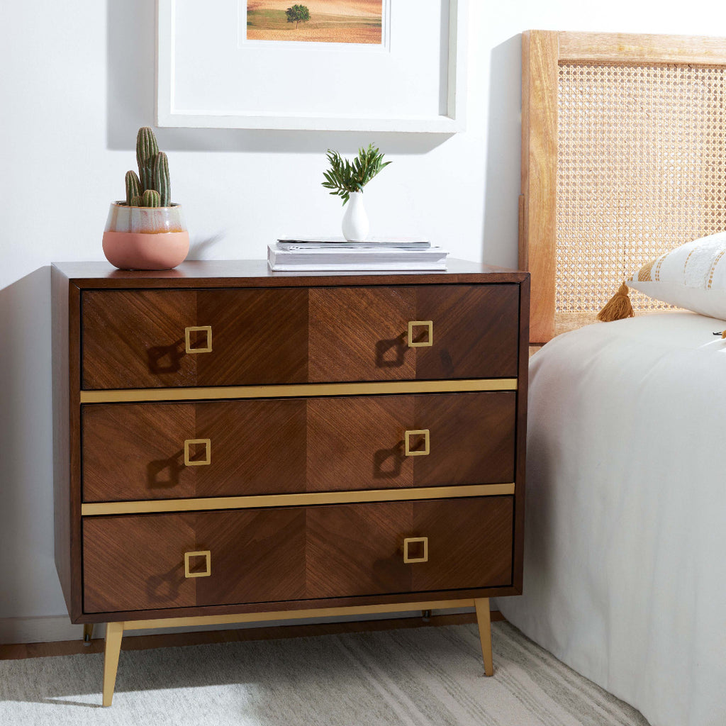 Safavieh Katia 3 Drawer Chest - Walnut/Gold