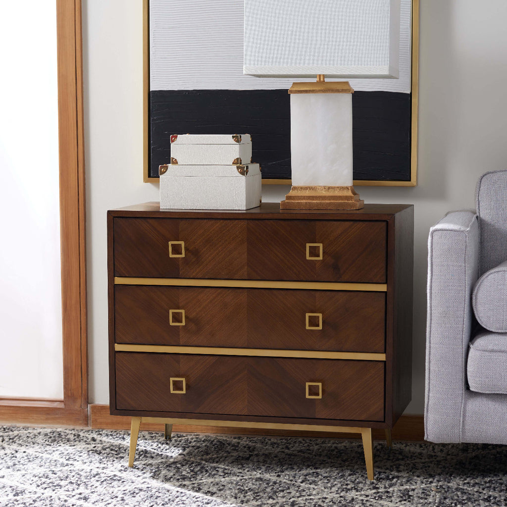 Safavieh Katia 3 Drawer Chest - Walnut/Gold