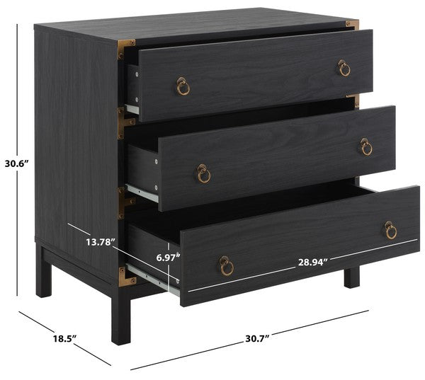 Safavieh Galio 3 Drawer Chest, Black / Gold Safavieh Galio 3 Drawer Chest, Black / Gold