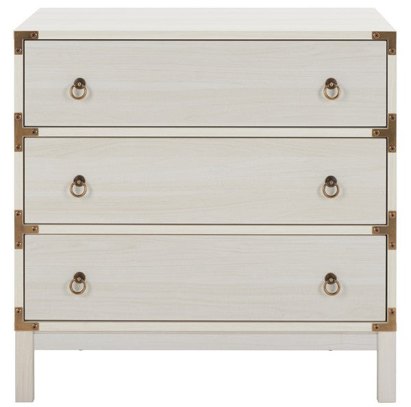 Safavieh Galio 3 Drawer Chest, White / Gold Safavieh Galio 3 Drawer Chest, White / Gold