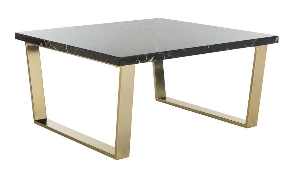 Safavieh Carmen Square Coffee Table - Black Marble Veneer/Brass Leg