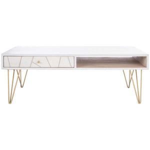 Safavieh Marigold Coffee Table - White Washed / Brass