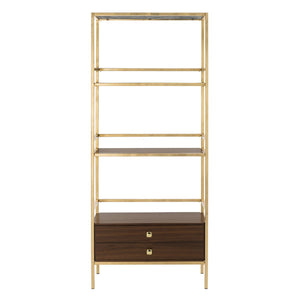Safavieh Mateo 4 Tier 1 Drawer Etagere - Gold Foil/Walnut