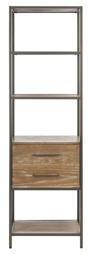 Safavieh Jola 5 Shelf 1 Drawer Etagere - Rustic Oak / Gunmetal