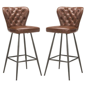 Safavieh Aster 30H Mid Century Modern Leather Tufted Bar Stool - Burgundy (Set of 2)