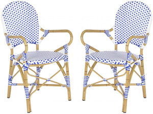 Safavieh Hooper Indoor-Outdoor Stacking Arm Chair - Blue/White/Light Brown (Set of 2)