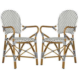 Safavieh Hooper Indoor-Outdoor Stacking Arm Chair - Black/White/Light Brown (Set of 2)