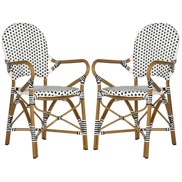 safavieh Safavieh Hooper Indoor-Outdoor Stacking Arm Chair - Black/White/Light Brown (Set of 2)