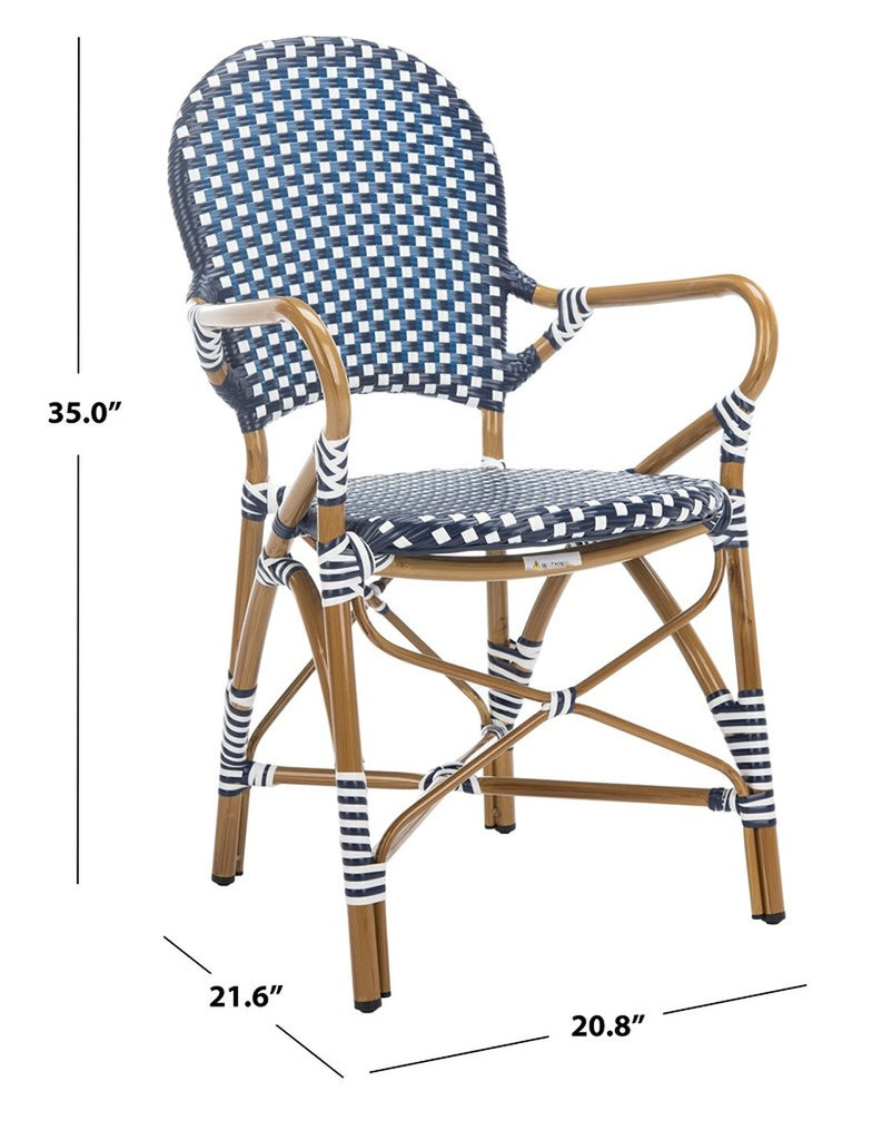 Safavieh Hooper Indoor-Outdoor Stacking Arm Chair - Navy/White/Light Brown (Set of 2)
