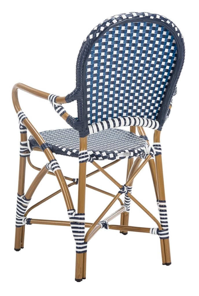 Safavieh Hooper Indoor-Outdoor Stacking Arm Chair - Navy/White/Light Brown (Set of 2)