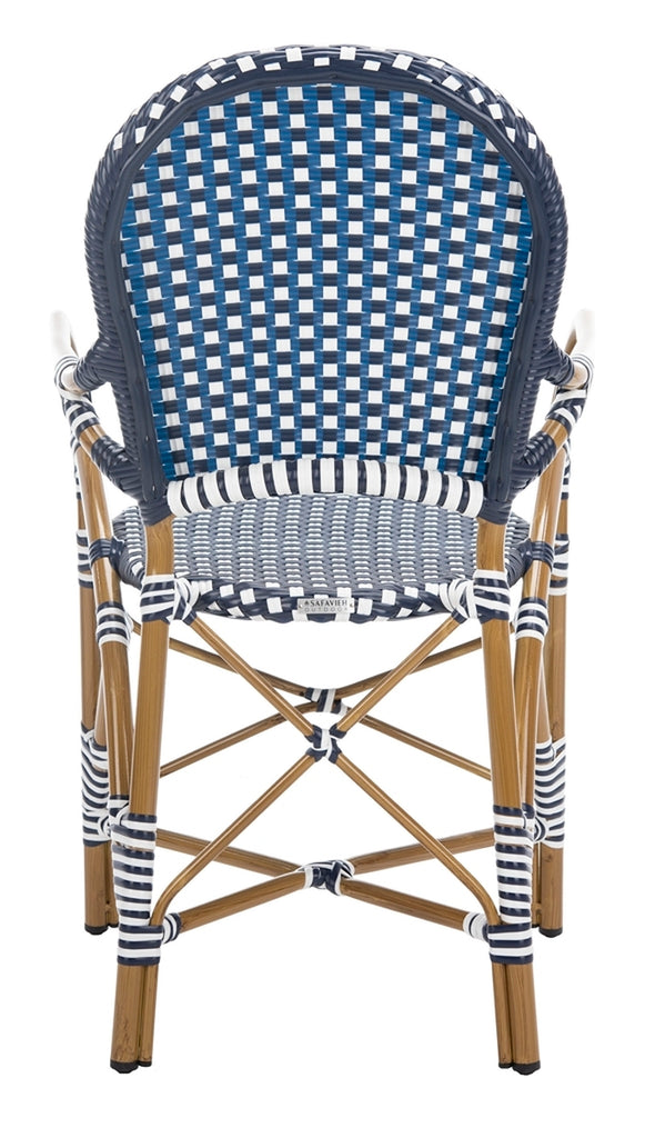 Safavieh Hooper Indoor-Outdoor Stacking Arm Chair - Navy/White/Light Brown (Set of 2)